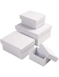 Creativ Company Rechthoekige Dozen, H: 3,5+4,5+5,5+6,5 cm, afm 7,5x5 + 9,5x7 + 11,5x8,5 + 14x11 cm, wit, 4 stuk/ 1 set