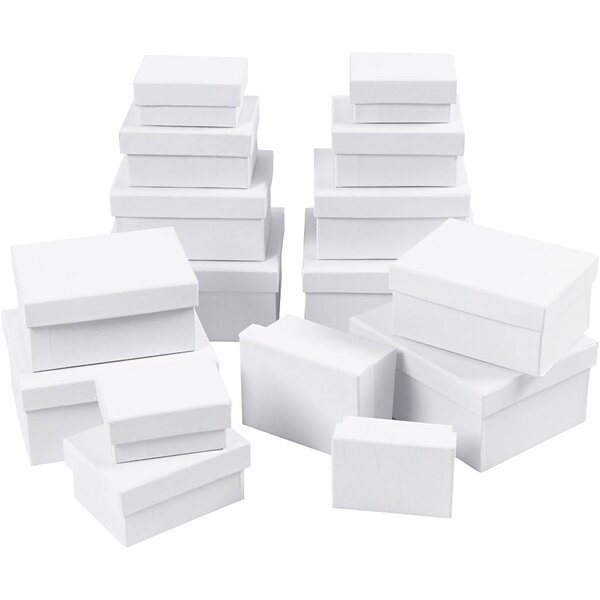 Creativ Company Rechthoekige Dozen, H: 3,5+4,5+5,5+6,5 cm, afm 7,5x5 + 9,5x7 + 11,5x8,5 + 14x11 cm, 4x4 stuk/ 1 doos
