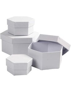 Creativ Company Hexagonale Dozen, H: 4+5+6+7 cm, d 6,5+8+10+12 cm, wit, 4 stuk/ 1 set