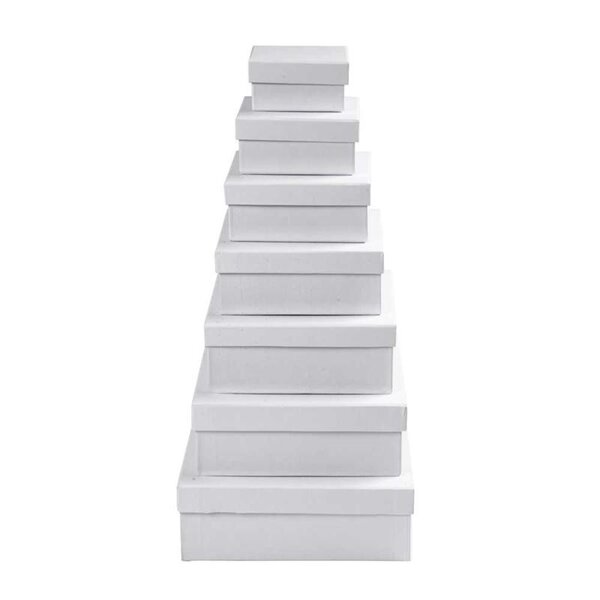 Creativ Company Vierkante Dozen, H: 4,5+5+5,5+6+6,5+7+7,5 cm, afm 9+11+13+15+17+19+21 cm, wit, 7 stuk/ 1 set