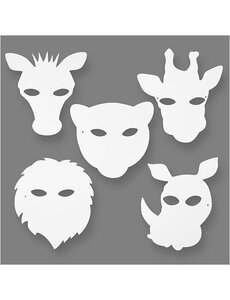 Creativ Company Jungledierenmaskers, H: 22,5-25 cm, B: 20,5-22,5 cm, 230 gr, wit, 16 stuk/ 1 doos