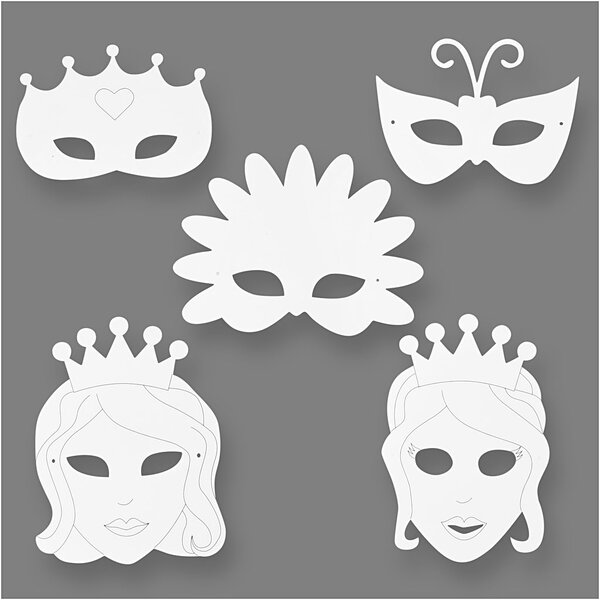Creativ Company Sprookjesmaskers, H: 13,5-25 cm, B: 17-25 cm, 230 gr, wit, 16 stuk/ 1 doos