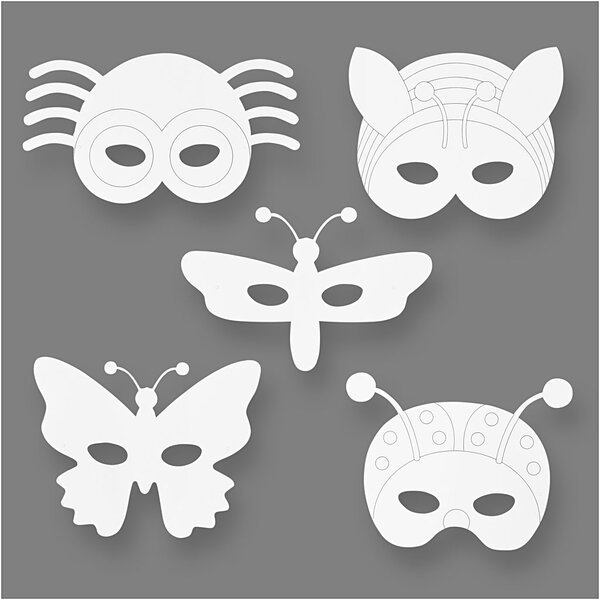 Creativ Company Insectenmaskers, H: 14-17 cm, B: 19,5-23 cm, 230 gr, wit, 16 stuk/ 1 doos