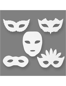 Creativ Company Theatermaskers, H: 8,5-19 cm, B: 15-20,5 cm, 230 gr, wit, 16 stuk/ 1 doos