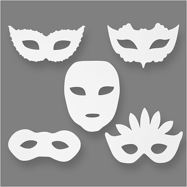 Creativ Company Theatermaskers, H: 8,5-19 cm, B: 15-20,5 cm, 230 gr, wit, 16 stuk/ 1 doos