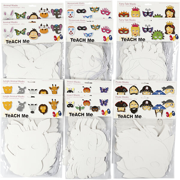 Creativ Company Maskers van karton, H: 15-22 cm, B: 24-25 cm, wit, 192 stuk/ 1 doos