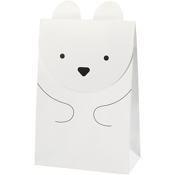 Papieren zakken, ijsbeer, H: 18 cm, afm 6x12 cm, 80 gr, wit, 6 stuk/ 1 doos