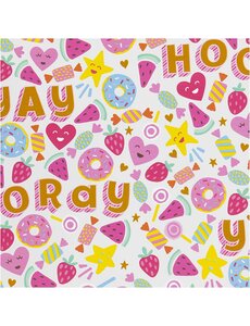 Creativ Company Inpakpapier, Snoep, fruit en donuts, B: 50 cm, 80 gr, licht turquoise, 100 m/ 1 rol