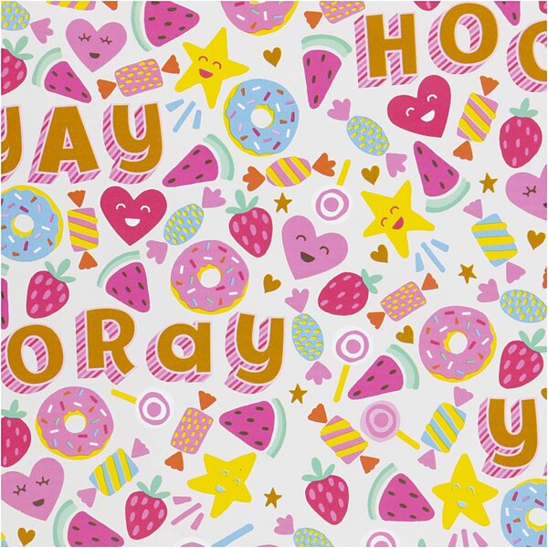 Creativ Company Inpakpapier, Snoep, fruit en donuts, B: 50 cm, 80 gr, 5 m/ 1 rol