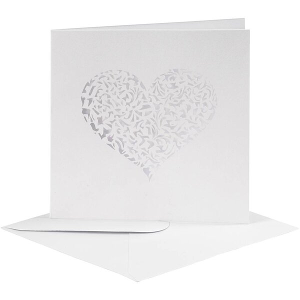 Creativ Company Kaart met Envelop, afmeting kaart 13,5x13,5 cm, afmeting envelop 14,5x14,5 cm, 240+110 gr, wit, 5 set/ 1 doos