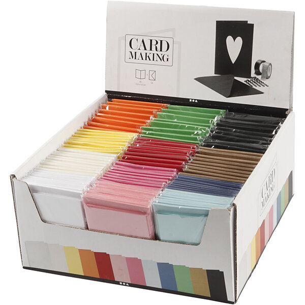 Creativ Company Kaarten en enveloppen, afmeting kaart 10,5x15 cm, afmeting envelop 11,5x16,5 cm, diverse kleuren, 12x10 doos/ 1 doos