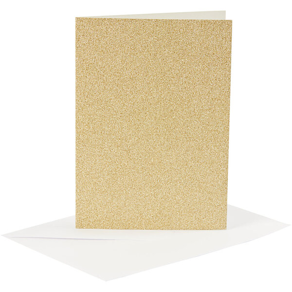 Creativ Company Kaarten en enveloppen, afmeting kaart 10,5x15 cm, afmeting envelop 11,5x16,5 cm, glitter, 120+250 gr, goud, 4 set/ 1 doos