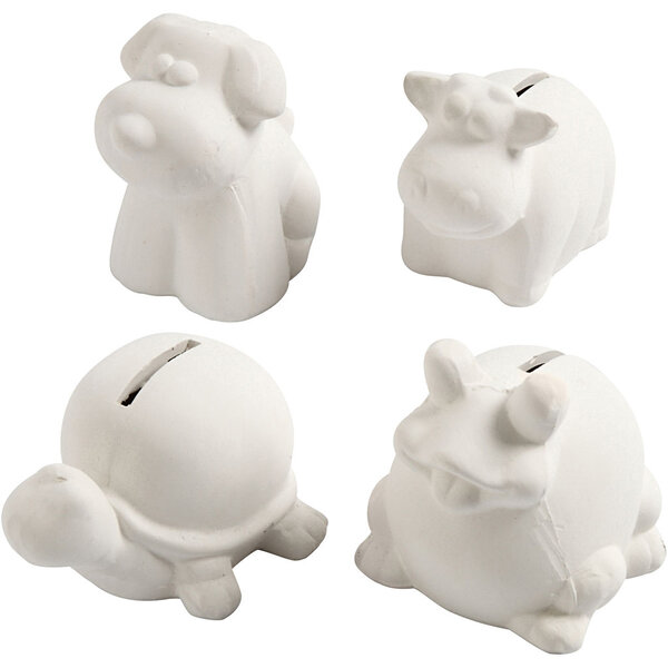 Creativ Company Dierenspaarpot, H: 7-10 cm, wit, 4 stuk/ 1 doos