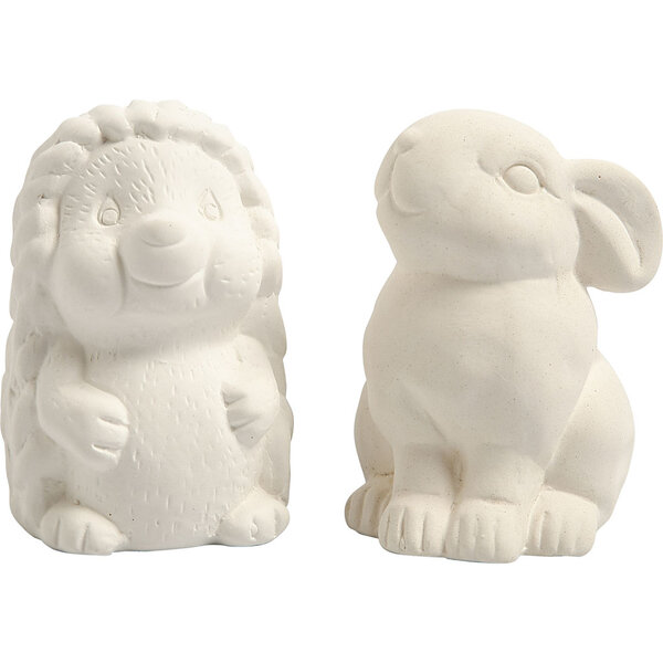 Creativ Company Dierenspaarpot, egel en konijn, H: 10 cm, wit, 2 stuk/ 1 doos