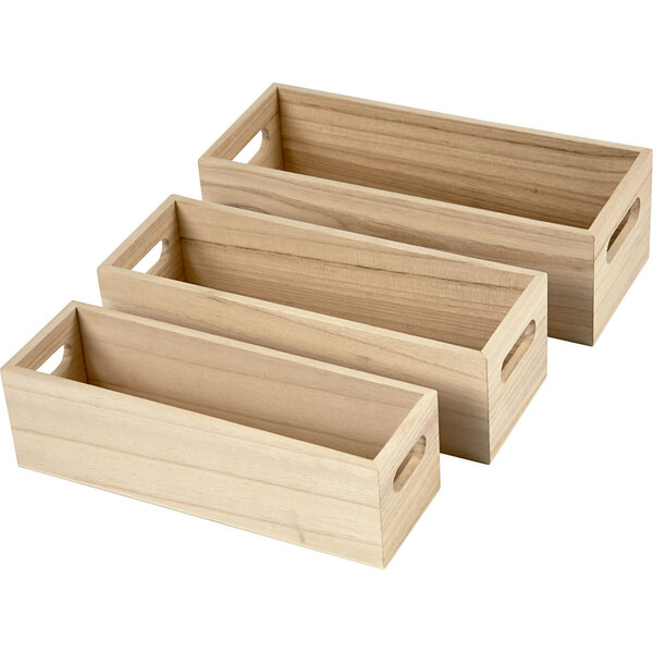 Creativ Company Opslag kratten, H: 6,5-7,5 cm, L: 22+23,5+25 cm, B: 6,5+7,5+8,5 cm, 3 stuk/ 1 set