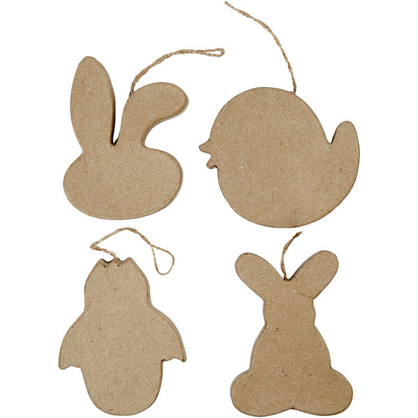 Creativ Company Paas decoraties, konijnenkop, kuiken, kuiken in ei en konijn, H: 10 cm, 4 stuk/ 1 doos