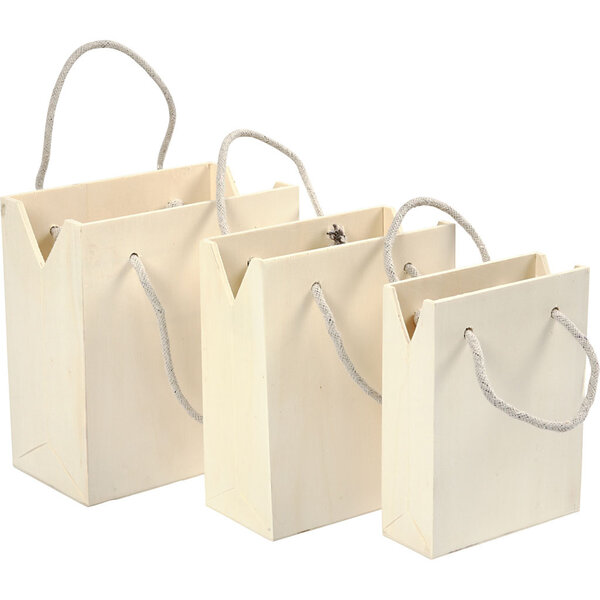 Creativ Company Tas met hengsel, H: 12+14+16 cm, D: 5+7+9 cm, B: 16+16,5+18 cm, 3 stuk/ 1 set