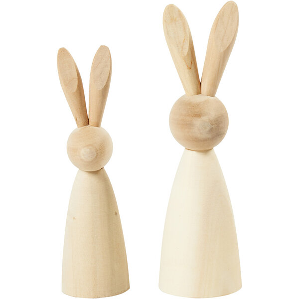 Creativ Company Houten konijnen, H: 12+14 cm, D: 3,5+4 cm, 2 stuk/ 1 doos