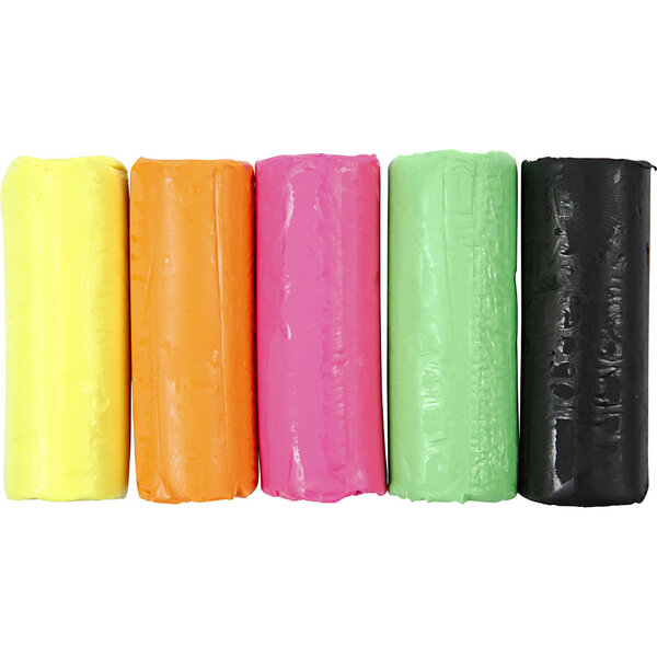 Creativ Company Boetseerklei, H: 9,5 cm, neon kleuren, 5x80 gr/ 1 emmer