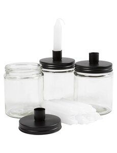  Potje met kandelaar en kaarsen, H: 15 cm, d 9.5 cm, afm 15 cm, 6 set/ 1 doos