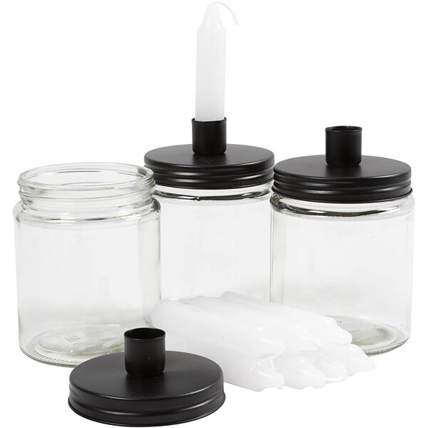 Potje met kandelaar en kaarsen, H: 15 cm, d 9.5 cm, afm 15 cm, 6 set/ 1 doos