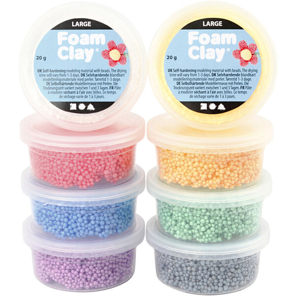 Foam Clay Foam Clay Large, diverse kleuren, 8x20 gr/ 1 doos