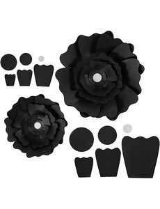  Papieren bloemen, d 15+25 cm, 230 gr, zwart, 2 stuk/ 1 doos