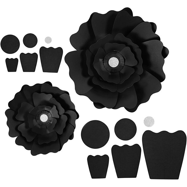 Papieren bloemen, d 15+25 cm, 230 gr, zwart, 2 stuk/ 1 doos