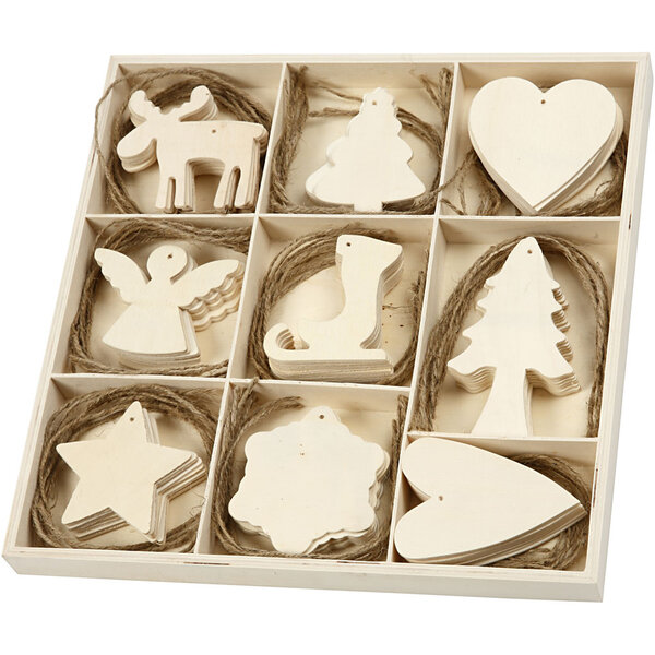 Creativ Company Houten decoraties, Kerst, afm 7-8 cm, 72 stuk/ 1 doos