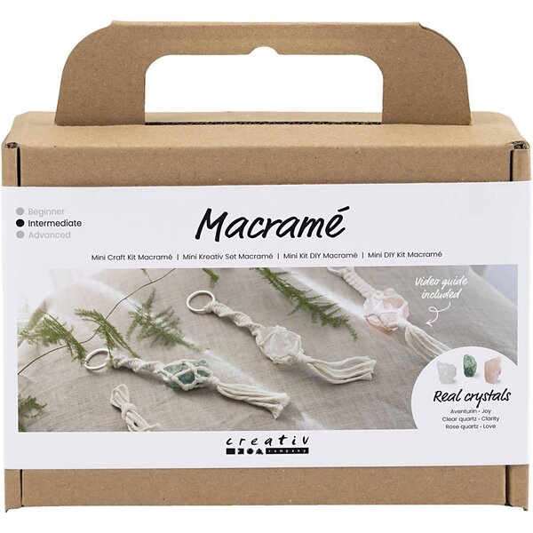 Creativ Company Mini Hobbyset Macramé, Sleutelhangers, mat transparant, dusty groen, zacht roze, licht naturel, 1 doos