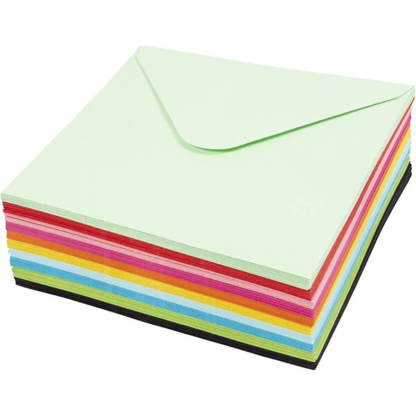 Creativ Company Gekleurde enveloppen, afmeting envelop 16x16 cm, 80 gr, diverse kleuren, 10x10 stuk/ 1 doos