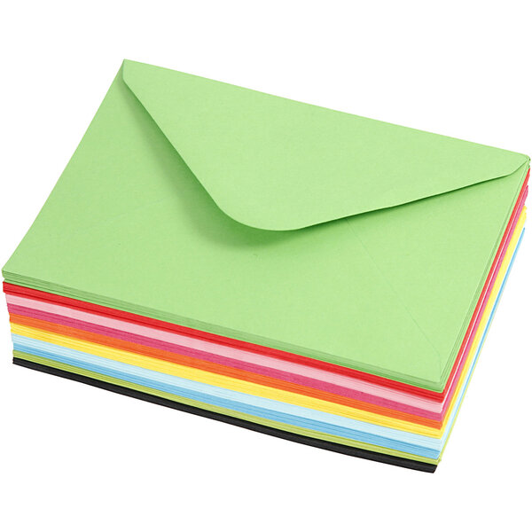 Creativ Company Gekleurde Enveloppen, afmeting envelop 11,5x16 cm, 80 gr, diverse kleuren, 10x10 stuk/ 1 doos