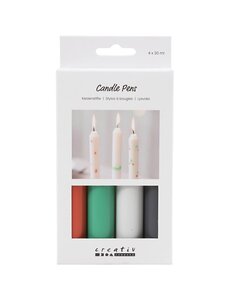 Creativ Company Kaarsenstiften, zwart, groen, lichtgrijs, rood, 4x30 ml/ 1 doos