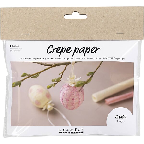 Creativ Company Mini Hobbyset Crêpepapier, Eieren, lichtroze, lichtgeel, 1 doos