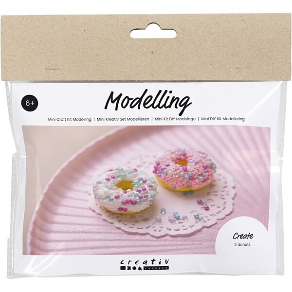 Creativ Company Mini Hobbyset Boetseren, Donuts, roze, turquoise, wit, geel, 1 doos