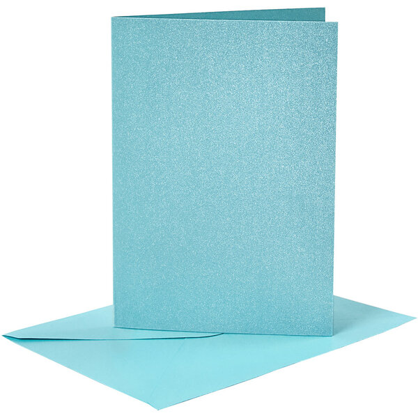 Creativ Company Kaarten en enveloppen, afmeting kaart 10,5x15 cm, afmeting envelop 11,5x16,5 cm, parelmoer, 120+210 gr, blauw, 4 set/ 1 doos