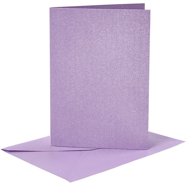 Creativ Company Kaarten en enveloppen, afmeting kaart 10,5x15 cm, afmeting envelop 11,5x16,5 cm, parelmoer, 120+210 gr, paars, 4 set/ 1 doos