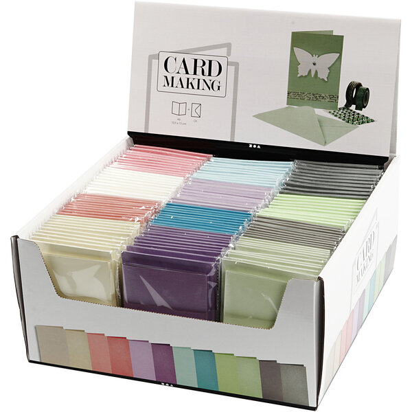 Creativ Company Kaarten en enveloppen, afmeting kaart 10,5x15 cm, afmeting envelop 11,5x16,5 cm, 120+210 gr, diverse kleuren, 12x10 doos/ 1 doos