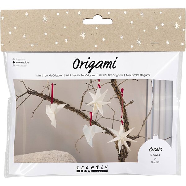 Creativ Company Mini Hobbyset Origami, Duiven/sterren, donkerrood, off-white, 1 doos