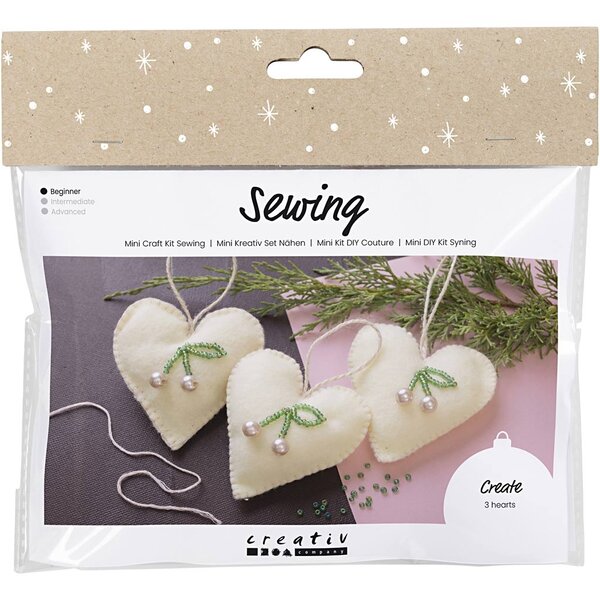 Creativ Company Mini Hobbyset Naaien, Harten, off white, 1 doos