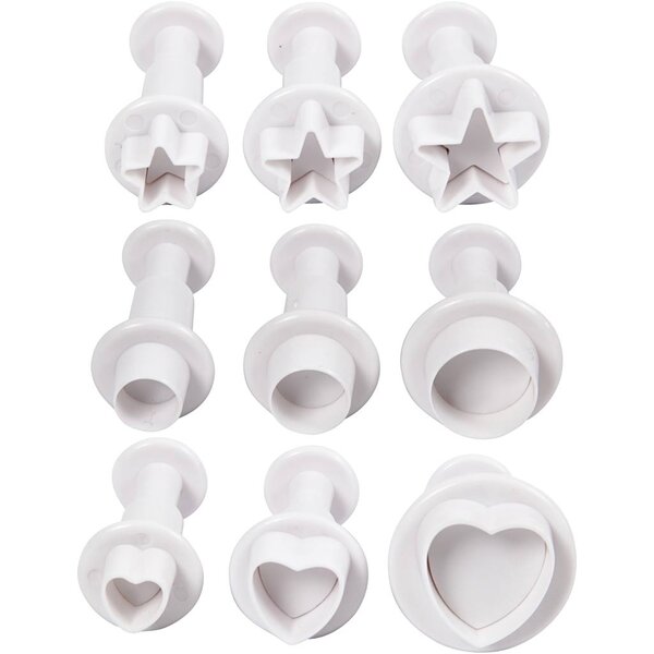 Creativ Company Uitsteekvormen met stempel, ster, cirkel, hart, d 1,1-3, wit, 9 stuk/ 1 doos
