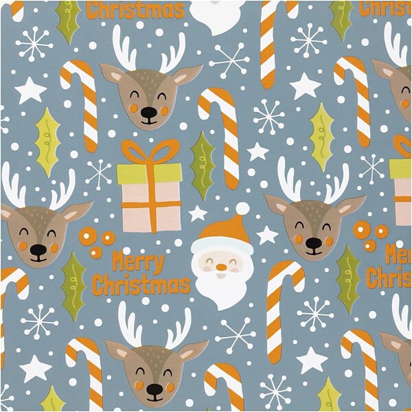 Creativ Company Inpakpapier, Kerstman, kerstcadeau, lolly, rendier, B: 50 cm, 80 gr, grijs, 5 m/ 1 rol