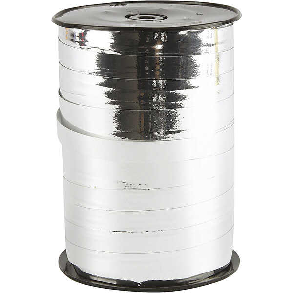 Cadeaulint, B: 10 mm, glossy, zilver metallic, 250 m/ 1 rol