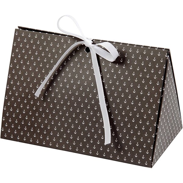 Vivi Gade Cadeaudoos, anker, afm 15x7x8 cm, 250 gr, donkergrijs, wit, 3 stuk/ 1 doos