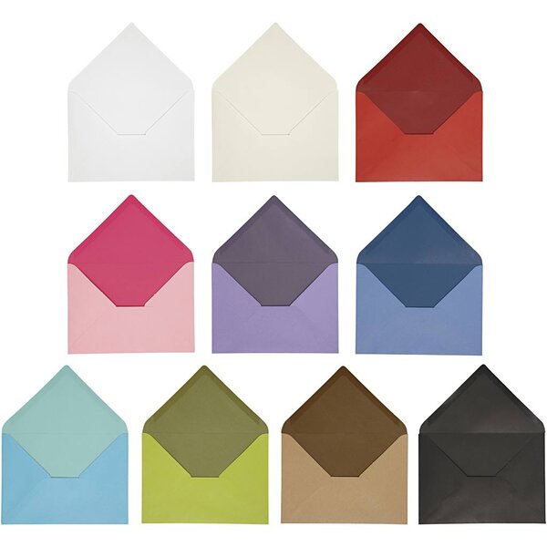 Creativ Company Enveloppen, afmeting envelop 11,5x16 cm, Inhoud kan variëren , 100 gr, diverse kleuren, 30 doos/ 1 doos