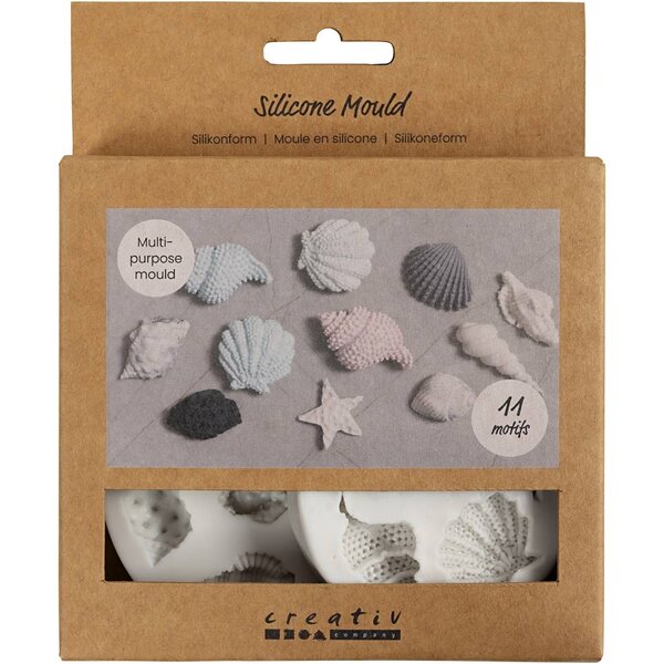 Creativ Company Siliconen vormen, Zeester, grote zeeschelp, schelp, H: 0,3-1 cm, L: 1,3-3,3 cm, 2 stuk/ 1 doos