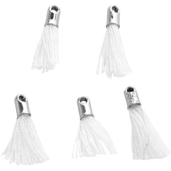 Creativ Company Tassel, L: 10 mm, gatgrootte 1 mm, wit, 5 stuk/ 1 doos