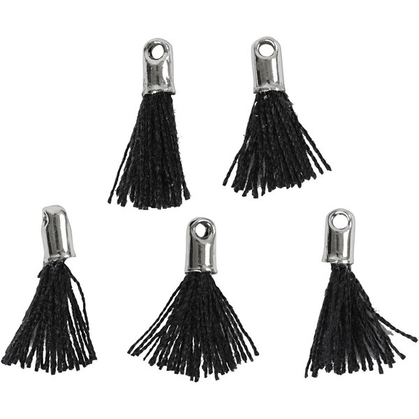 Creativ Company Tassel, L: 10 mm, gatgrootte 1 mm, zwart, 5 stuk/ 1 doos