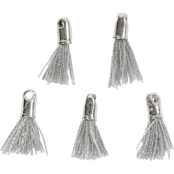 Creativ Company Tassel, L: 10 mm, gatgrootte 1 mm, grijs, 5 stuk/ 1 doos