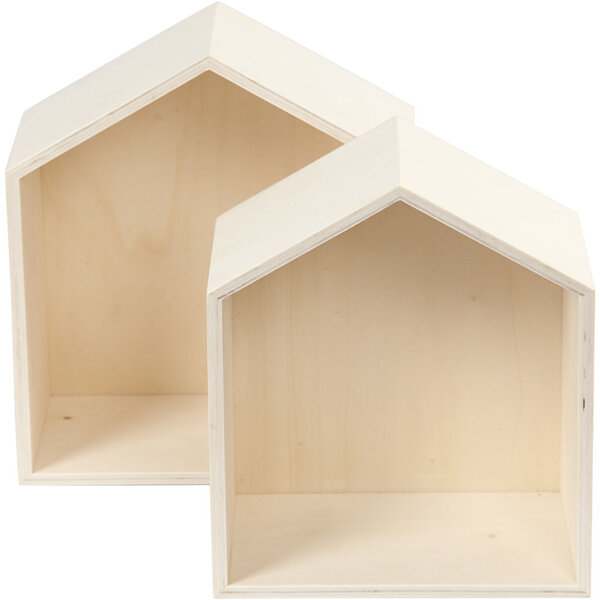 Creativ Company Showdozen, huizen, H: 22,5+25 cm, D: 12,5 cm, B: 19,5+22,5 cm, 2 stuk/ 1 set